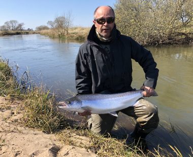 Mogens Olesen Laks 92 cm 7,45 kg fanget på flue i Ribe å